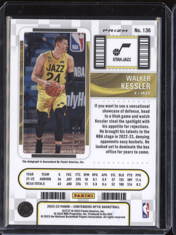 Walker Kessler 2022-23 Panini Contenders Optic Rookie Ticket Auto Red RC 39/99