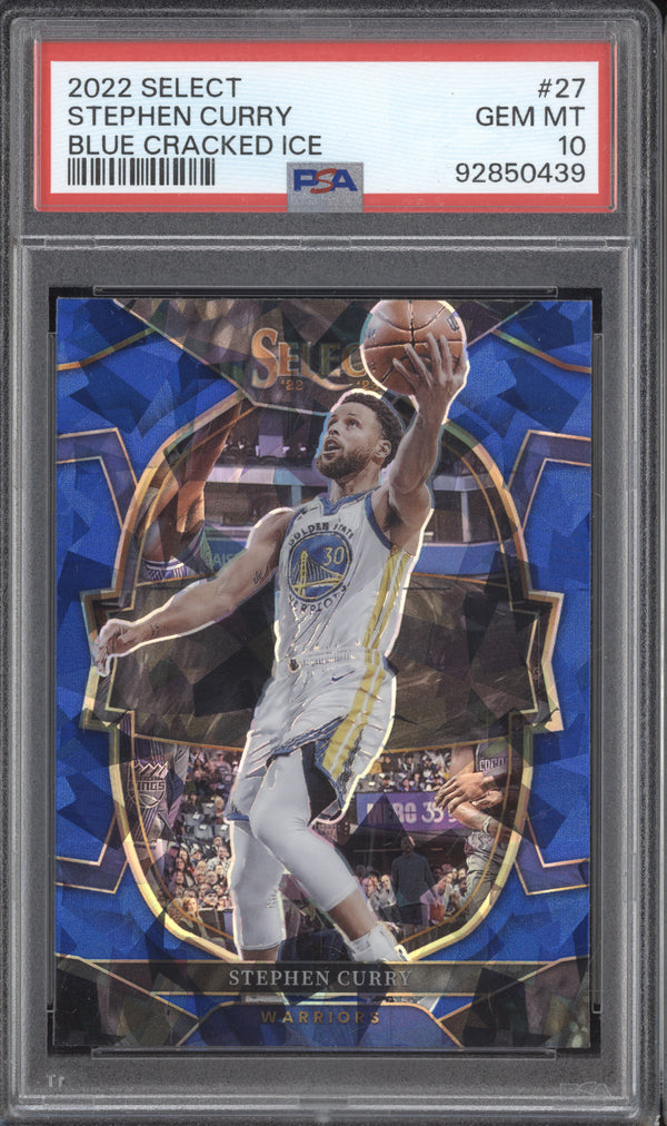 Stephen Curry 2022-23 Panini Select 27 Blue Cracked Ice PSA 10