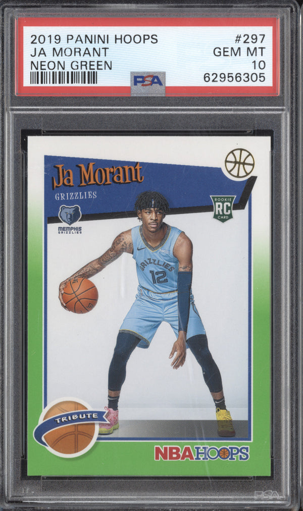 Ja Morant 2019-20 Panini Hoops 297 Neon Green RC PSA 10