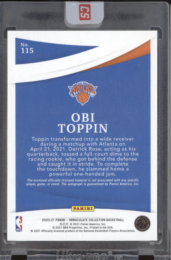 Obi Toppin 2020-21 Panini Immaculate 115 Rookie Patch Autographs RC 52/99