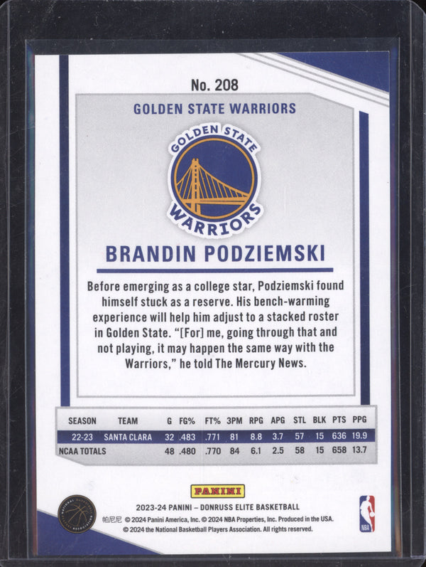 Brandin Podziemski 2023-24 Panini Donruss Elite 208 Blue RC 23/99