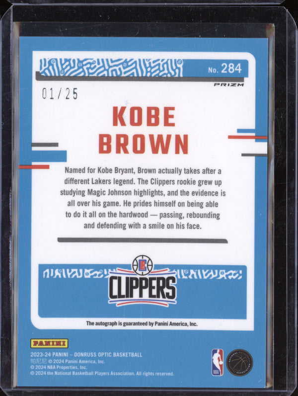 Kobe Brown 2023-24 Panini Donruss Optic 284 Rated Rookie Auto FB Pink RC 1/25