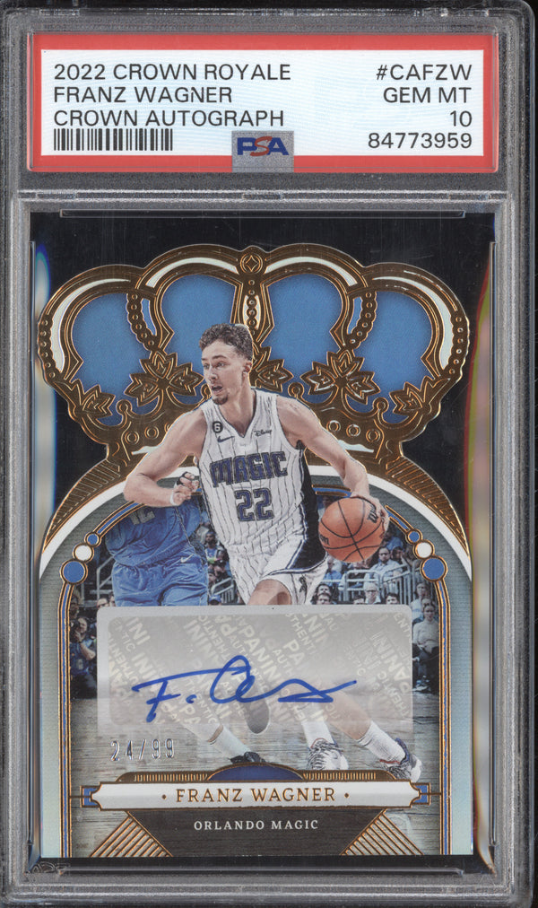 Franz Wagner 2022-23 Panini Crown Royale CA-FZW Crown Autograph RC 24/99 PSA 10