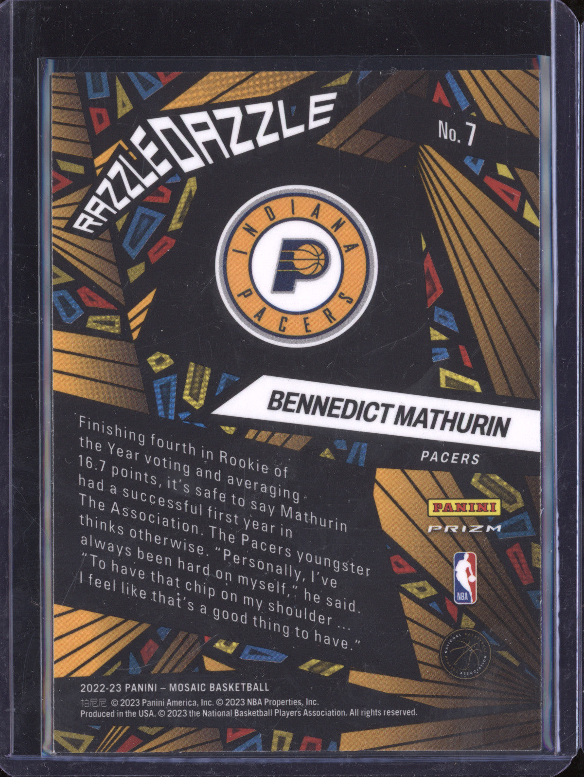 Bennedict Mathurin 2022-23 Panini Mosaic 7 Razzle Dazzle RC