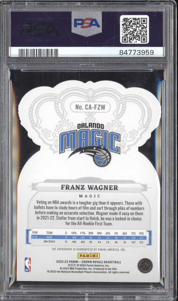 Franz Wagner 2022-23 Panini Crown Royale CA-FZW Crown Autograph RC 24/99 PSA 10