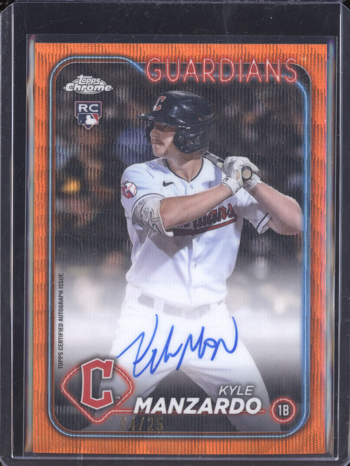 Kyle Manzardo 2024 Topps Chrome Update RA-KMA Update Series Auto Orange RC 4/25