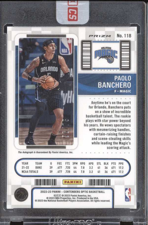 Paolo Banchero 2022-23 Panini Contenders Optic 118 Green Rookie Ticket Auto RC 56/75