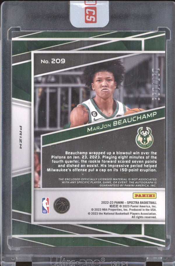 MarJon Beauchamp 2022-23 Panini Spectra 209 Rookie Jersey Autographs RC 197/199