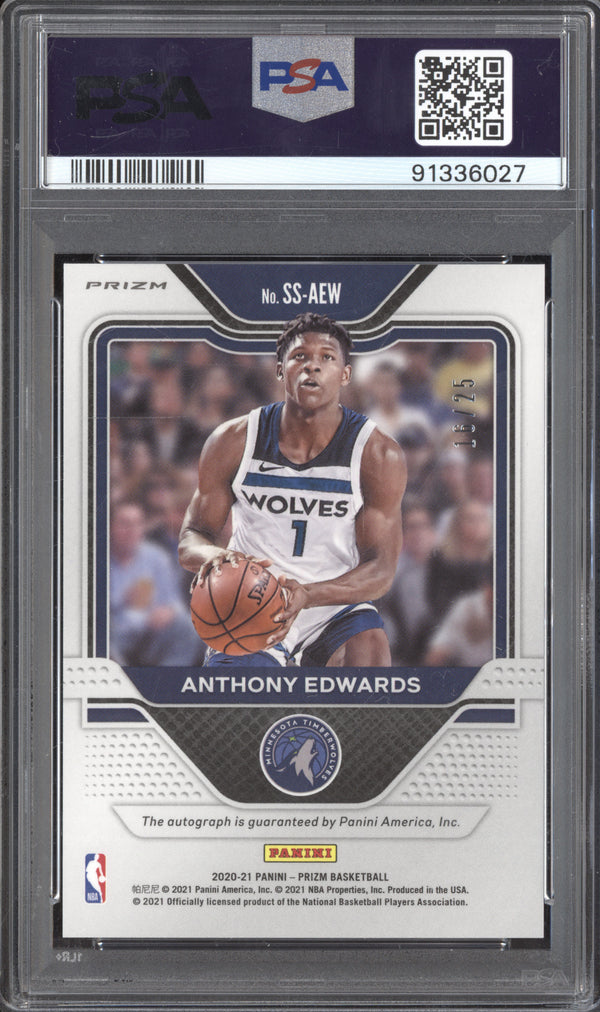 Anthony Edwards 2020-21 Panini Prizm SS-AEW Sensational Signatures Mojo RC 16/25 PSA 8