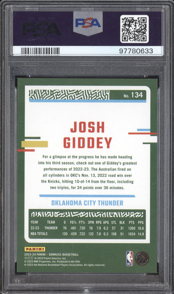 Josh Giddey 2023-24 Panini Donruss 134 Gold Choice 1/10 PSA 9