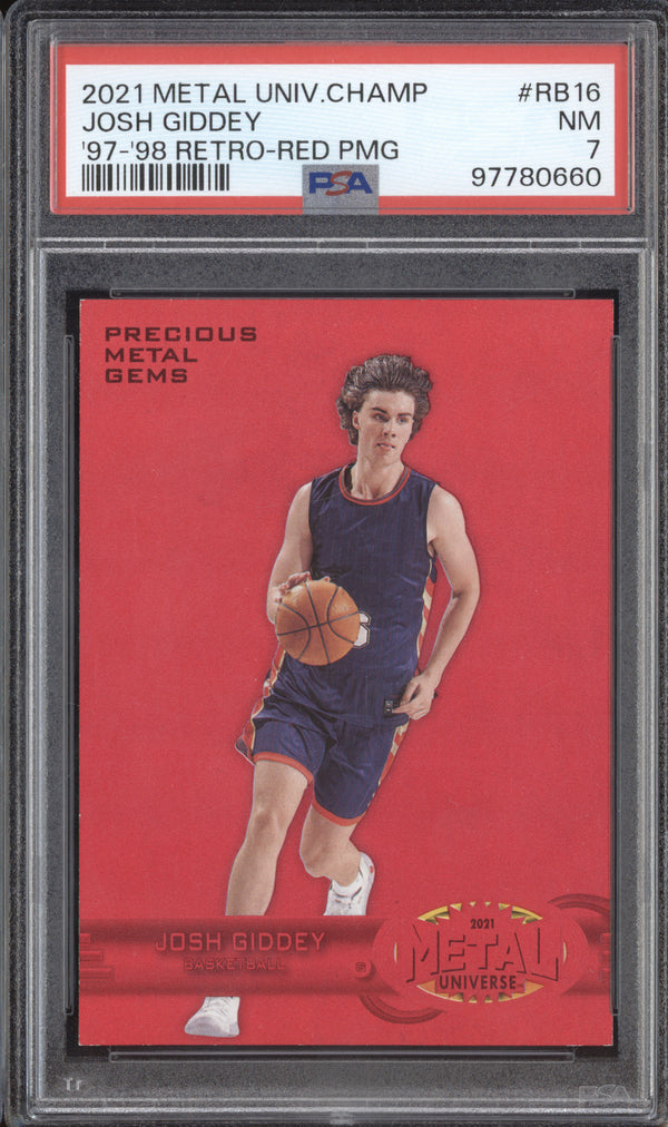 Josh Giddey 2021-22 Skybox Metal Universe 1997-98 Retro Red PMG 059/100 PSA 7