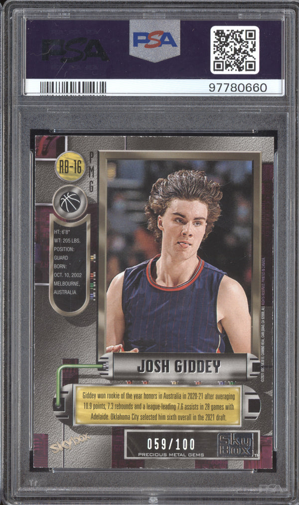 Josh Giddey 2021-22 Skybox Metal Universe 1997-98 Retro Red PMG 059/100 PSA 7