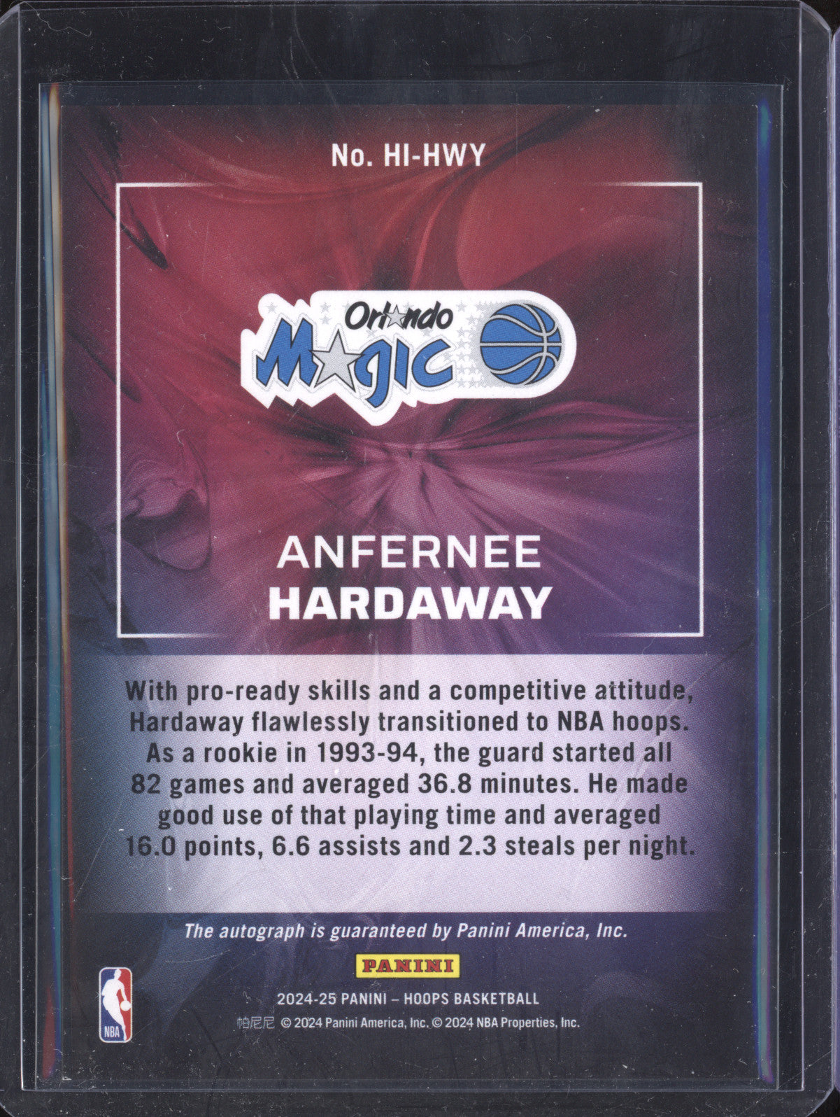 Anfernee Hardaway 2024-25 Panini Hoops HI-HWY Hoops Ink Auto