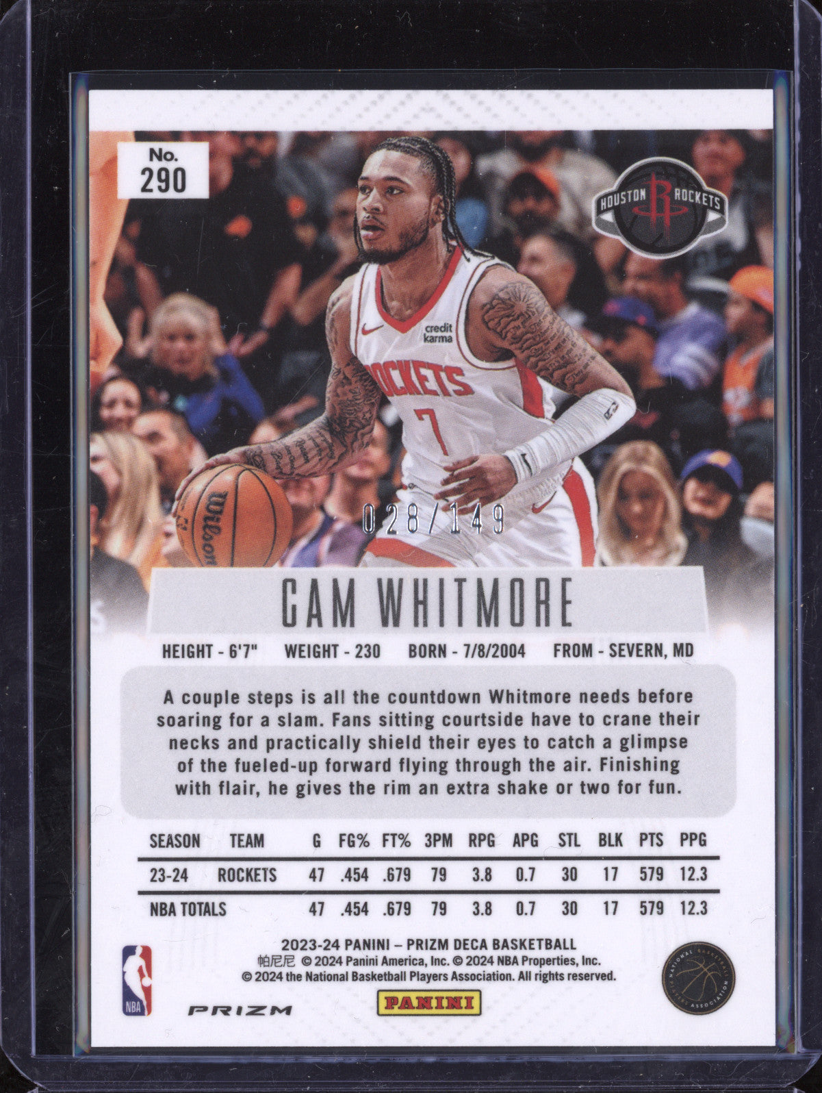 Cam Whitmore 2023-24 Panini Prizm Deca 290 Blue RC 28/149