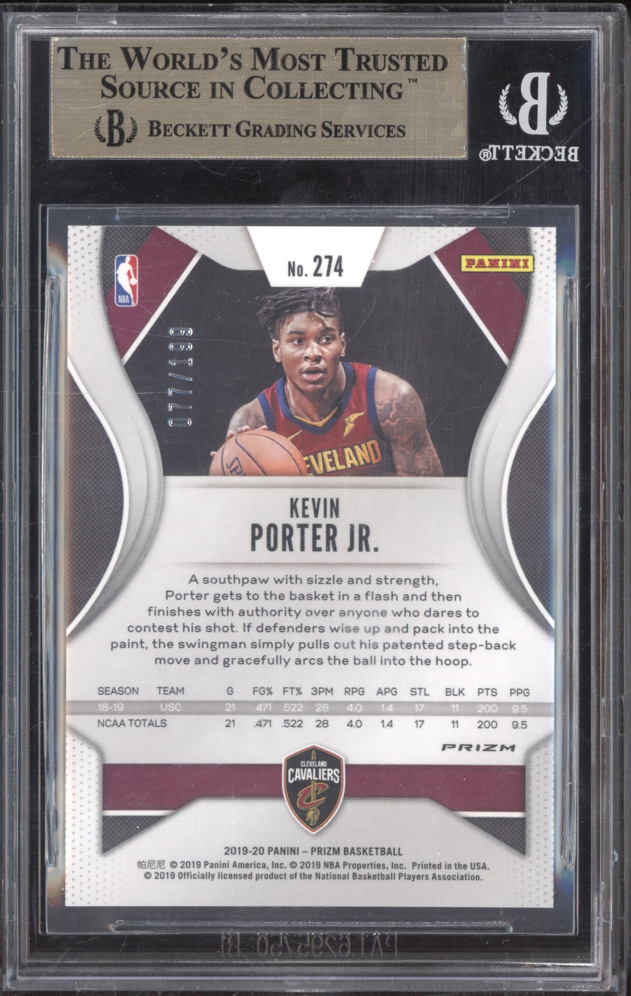 Kevin Porter Jr 2019-20 Panini Prizm 274 Blue Ice RC 77/199 BGS 9.5