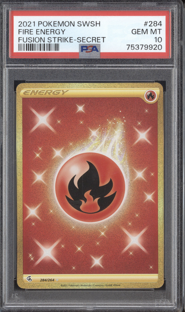 Fire Energy 2021 Pokemon SWSH Fusion Strike 284 Secret PSA 10