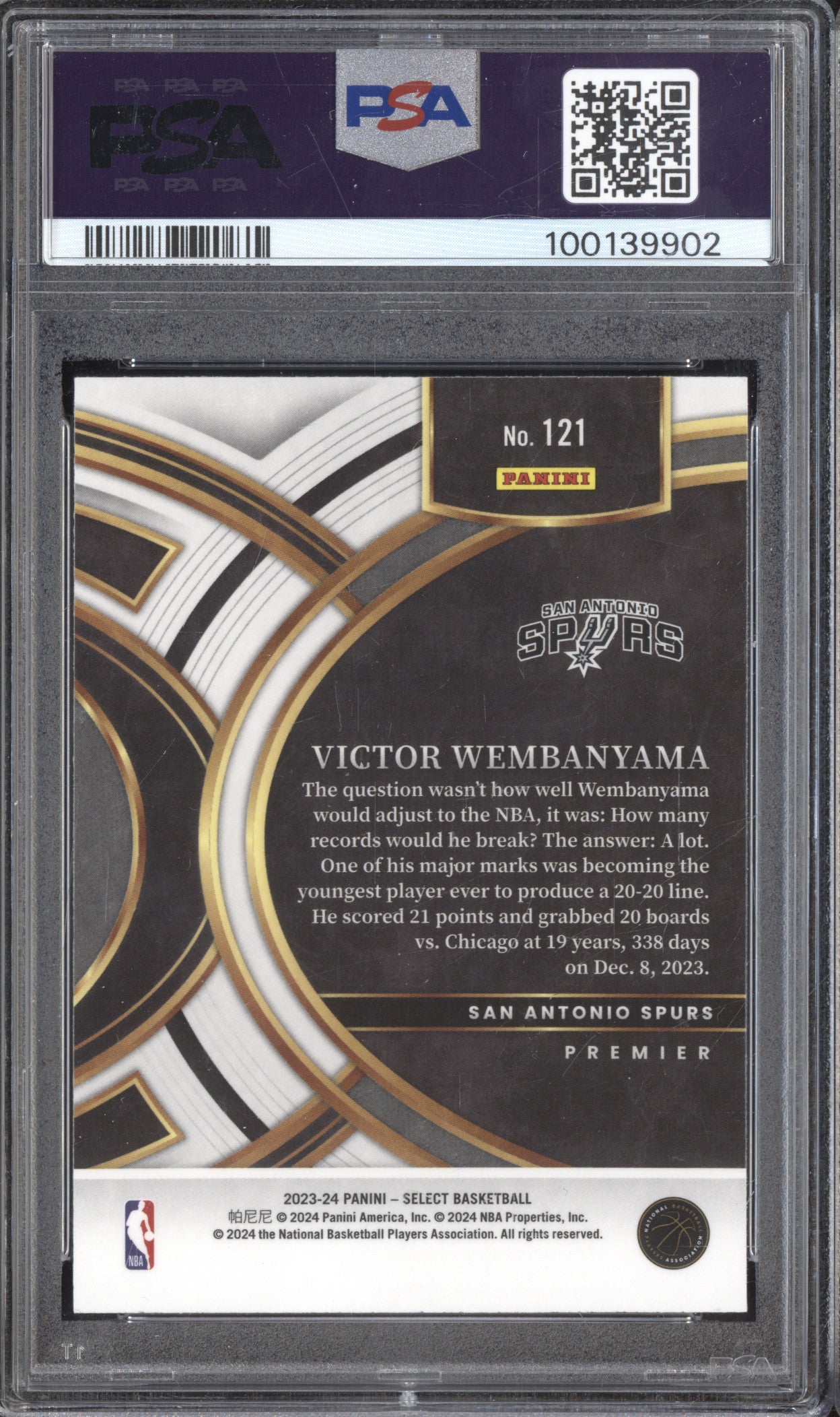 Victor Wembanyama 2023-24 Panini Select 121 Blue RC PSA 10