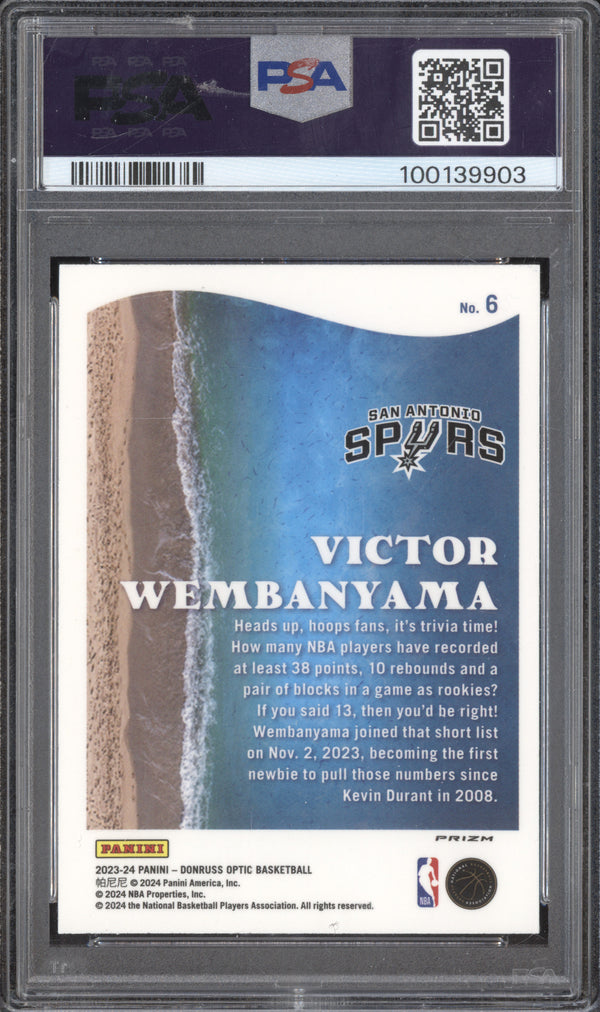 Victor Wembanyama 2023-24 Panini Donruss Optic 6 Splash Purple RC PSA 9