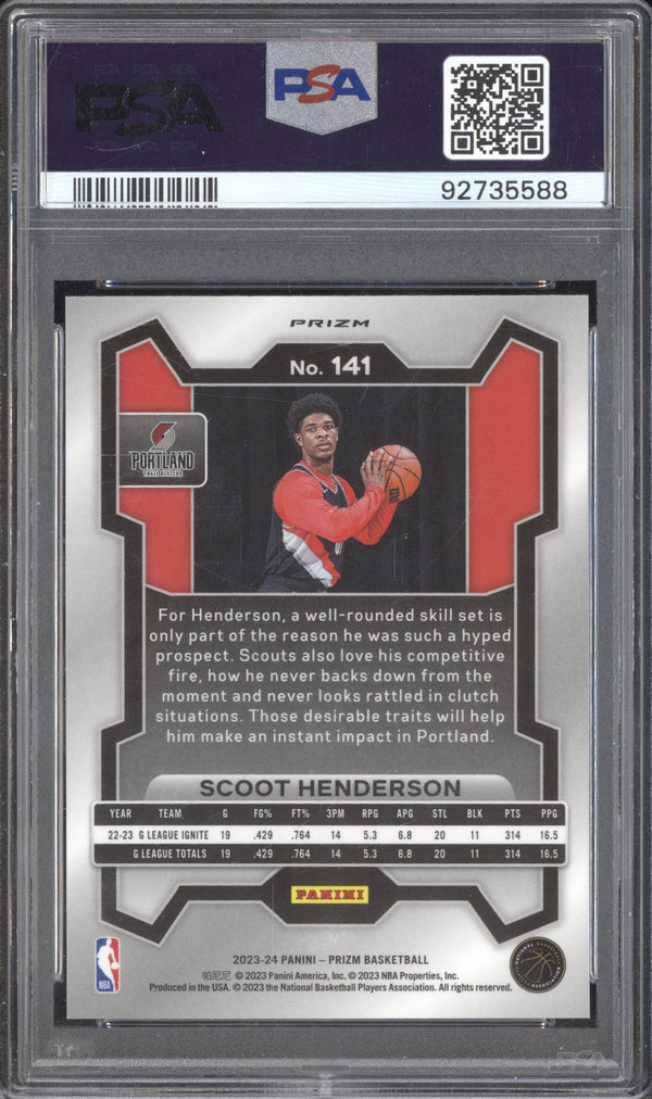 Scoot Henderson 2023-24 Panini Prizm 141 Silver RC PSA 10