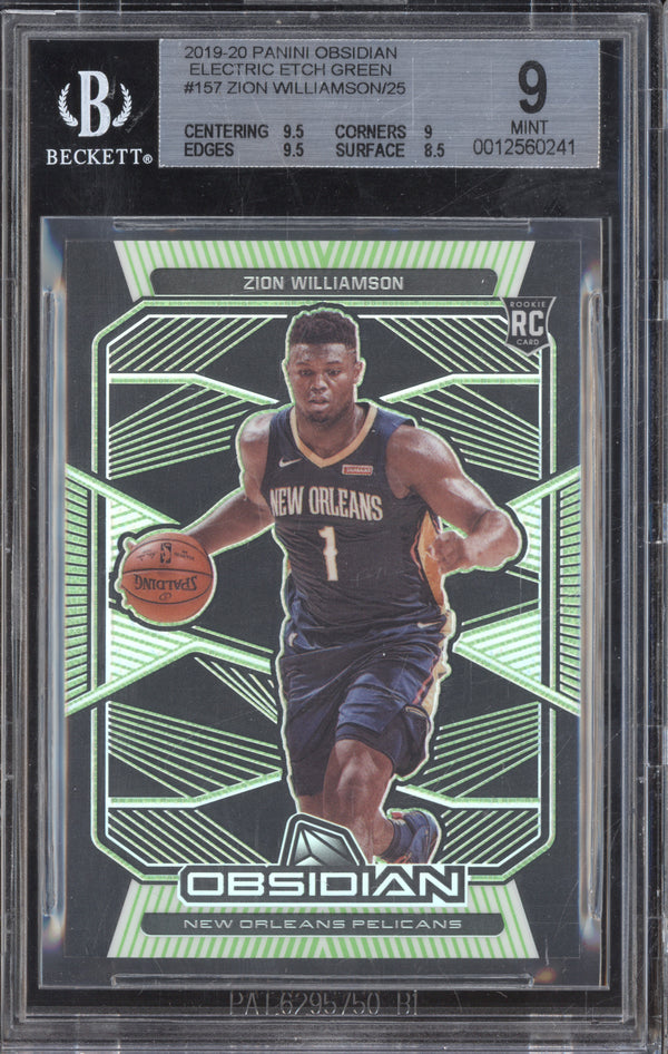 Zion Williamson 2019-20 Panini Obsidian 157 Electric Etch Green RC 3/25 BGS 9