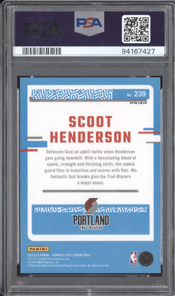 Scoot Henderson 2023-24 Panini Donruss Optic 239 Holo RC PSA 10