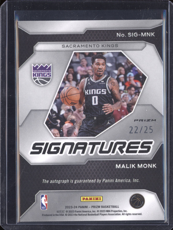 Malik Monk 2023-24 Panini Prizm SIG-MNK Mojo Signatures Auto 22/25