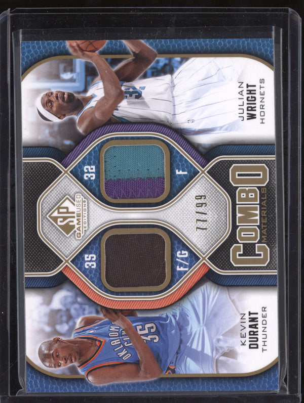 Kevin Durant Wright 2009-10 UD SP Game Used Combo Materials Dual Patch 77/99