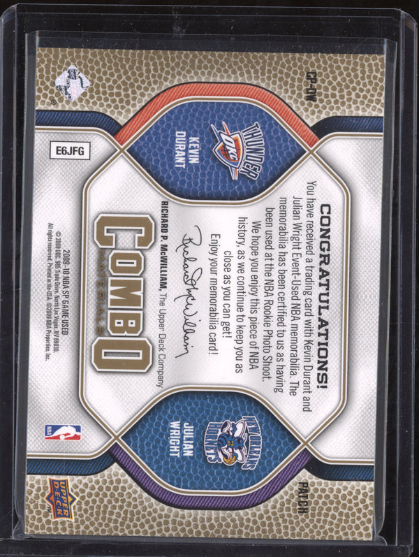 Kevin Durant Wright 2009-10 UD SP Game Used Combo Materials Dual Patch 77/99