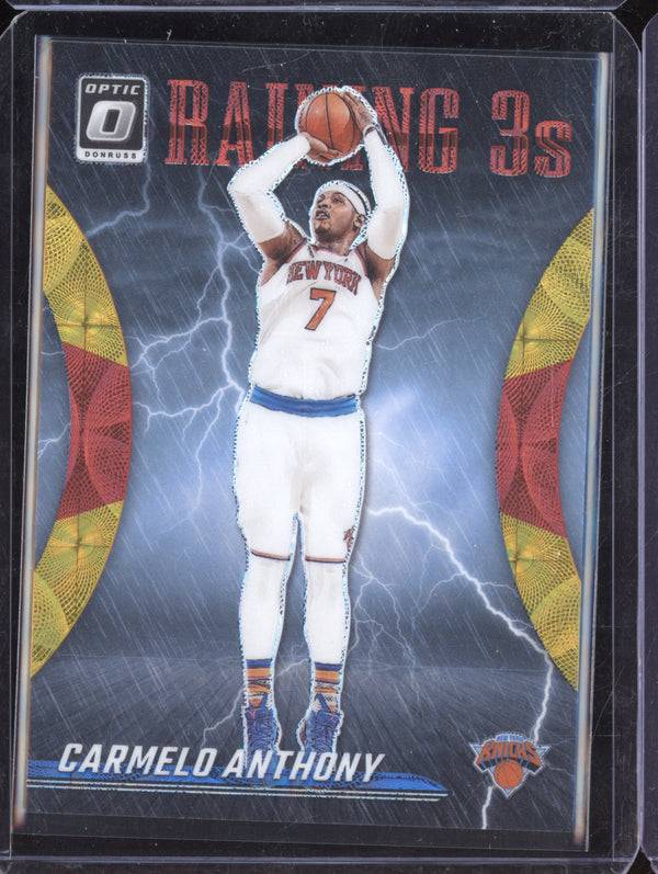 Carmelo Anthony 2023-24 Panini Donruss Optic 13 Raining 3s Red Gold International 43/99