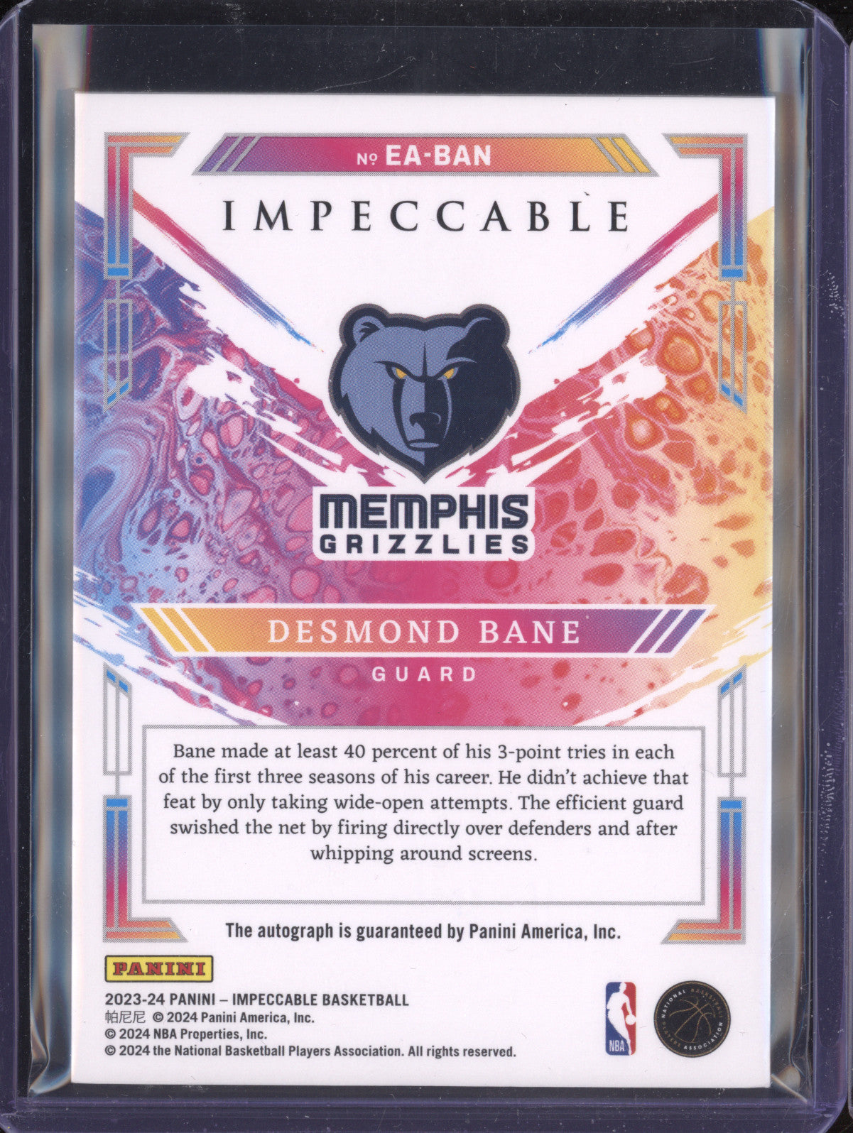 Desmond Bane 2023-24 Panini Impeccable EA-BAN Extravagance Auto Int Red /8