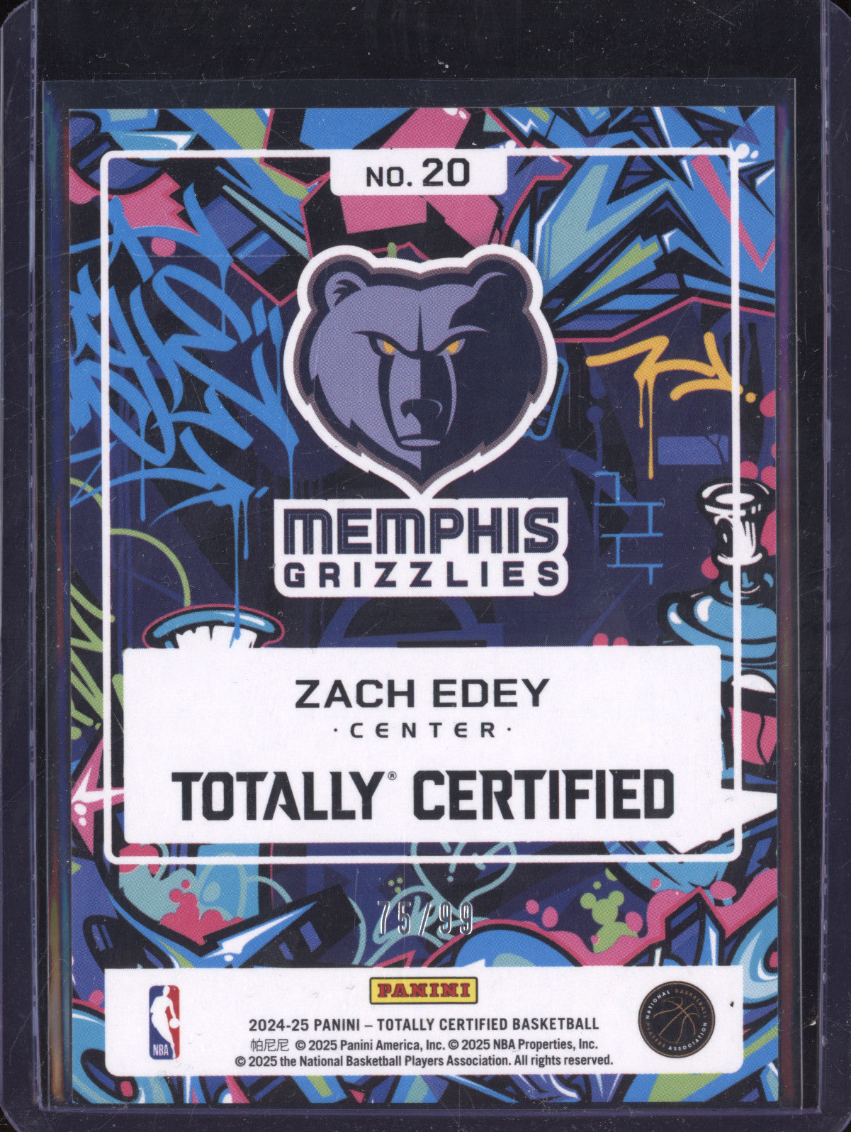 Zach Edey 2024-25 Panini Totally Certified 20 2024 Red Mirror RC 75/99