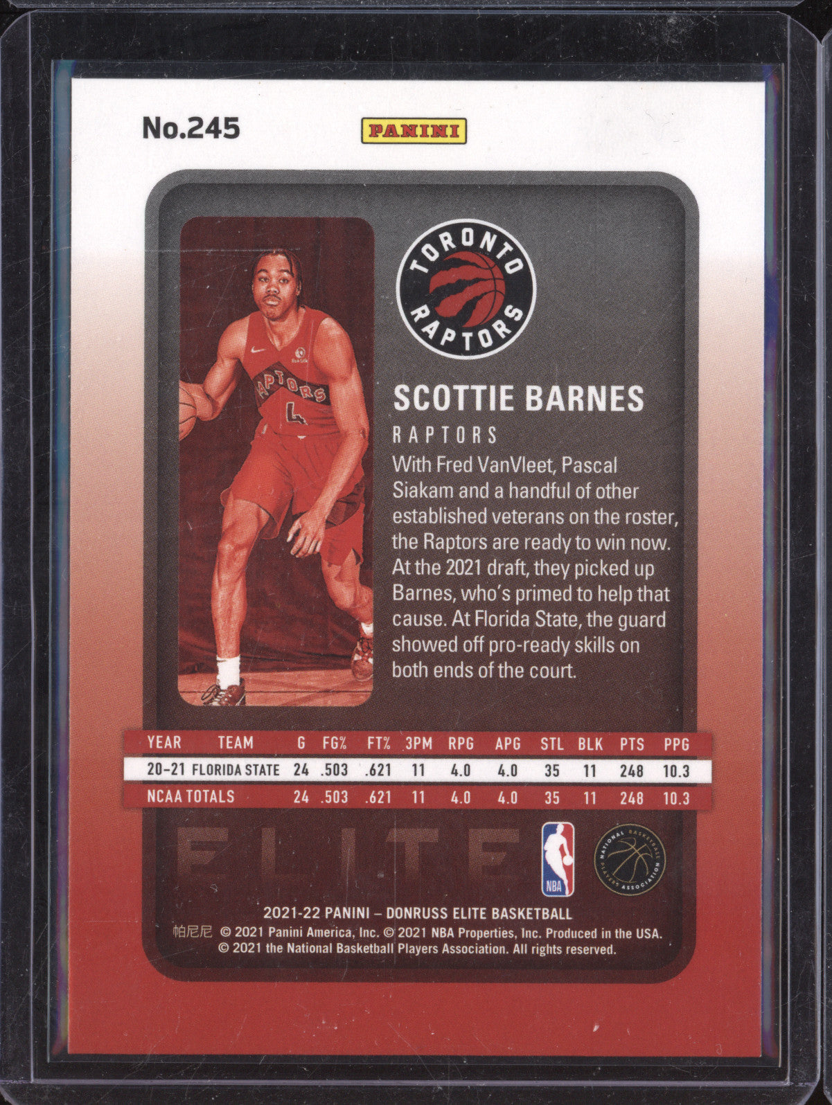 Scottie Barnes 2021-22 Panini Donruss Elite 245 Rookies RC 229/999