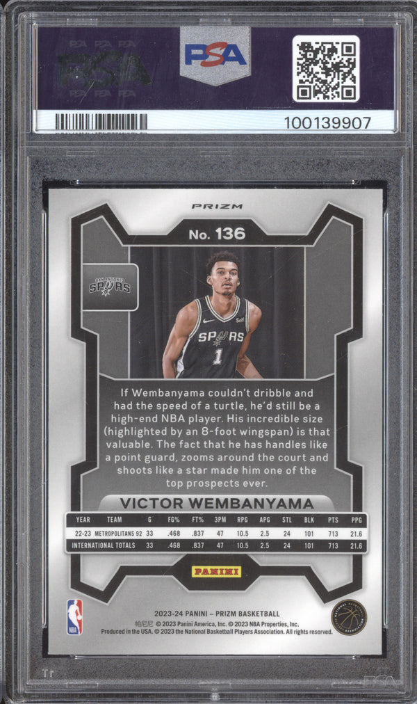 Victor Wembanyama 2023-24 Panini Prizm 136 Red White Blue RC PSA 10