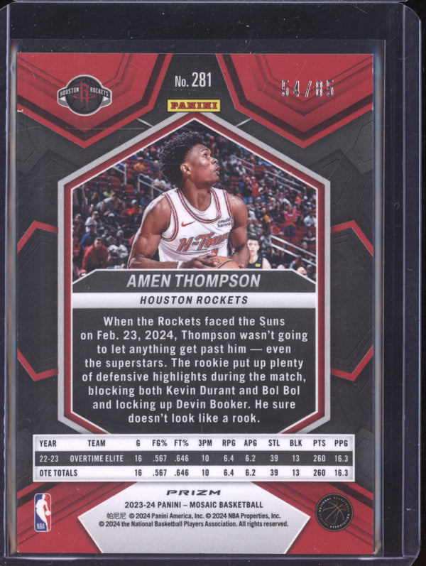 Amen Thompson 2023-24 Panini Mosaic 281 Blue Fast Break RC 54/85