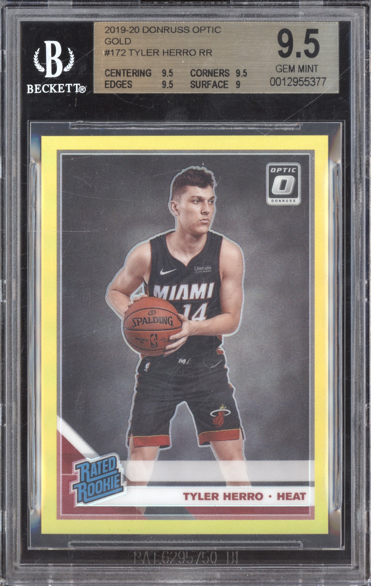 Tyler Herro 2019-20 Panini Donruss Optic 172 Gold RC 2/10 BGS 9.5