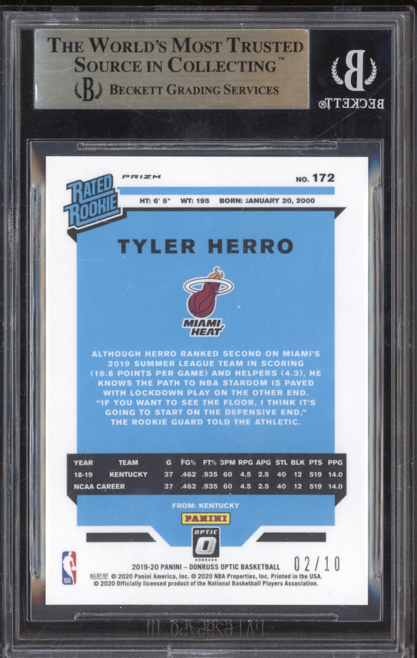 Tyler Herro 2019-20 Panini Donruss Optic 172 Gold RC 2/10 BGS 9.5