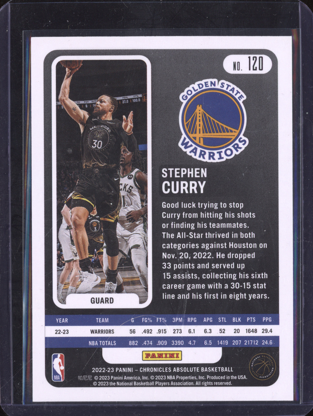 Stephen Curry 2022-23 Panini Chronicles 120 Absolute Purple 28/49