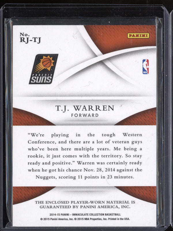 TJ Warren 2014-15 Panini Immaculate RJ-TJ Rookie Jersey Prime Patch RC 15/20