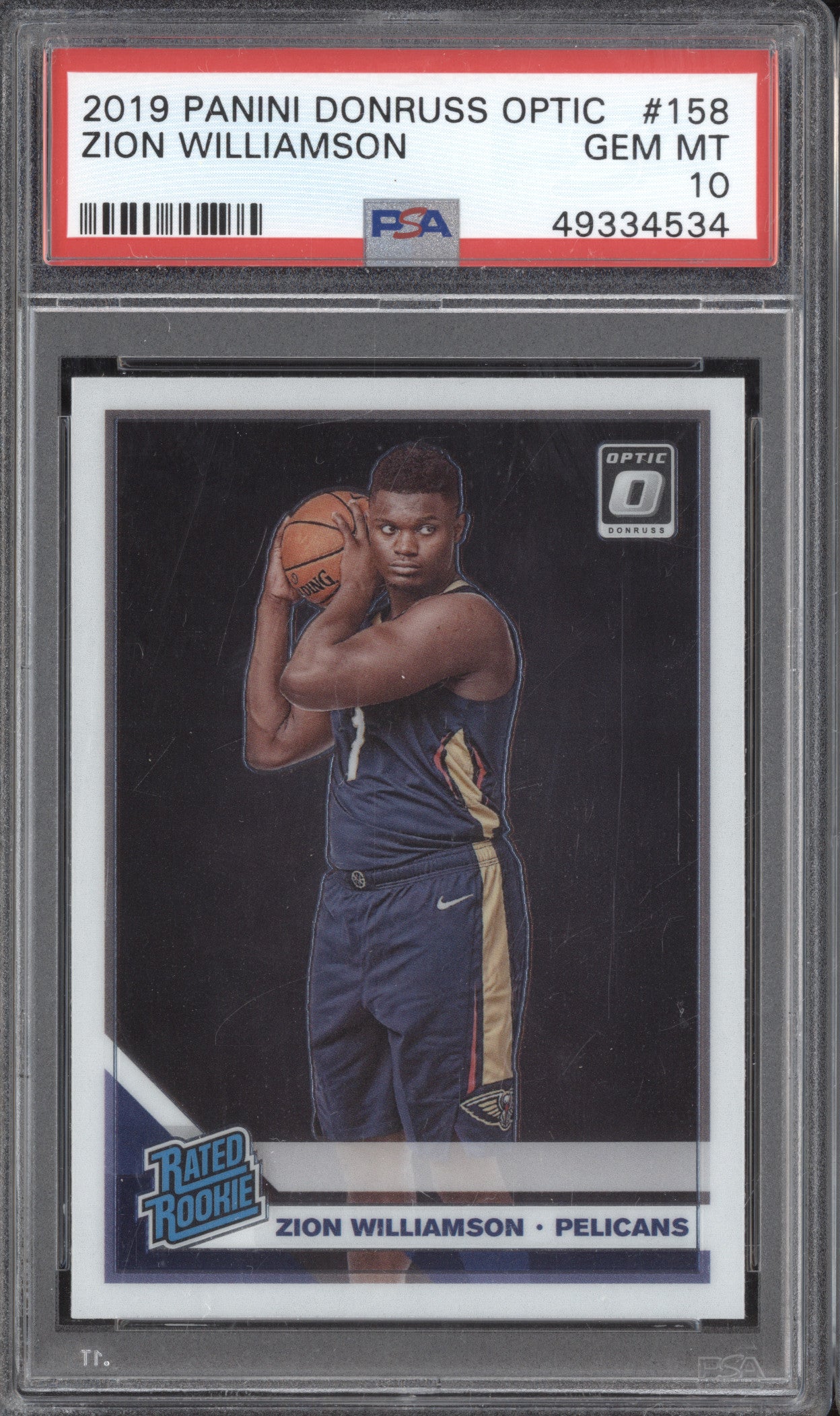 Zion Williamson 2019-20 Panini Donruss Optic 158 RC PSA 10