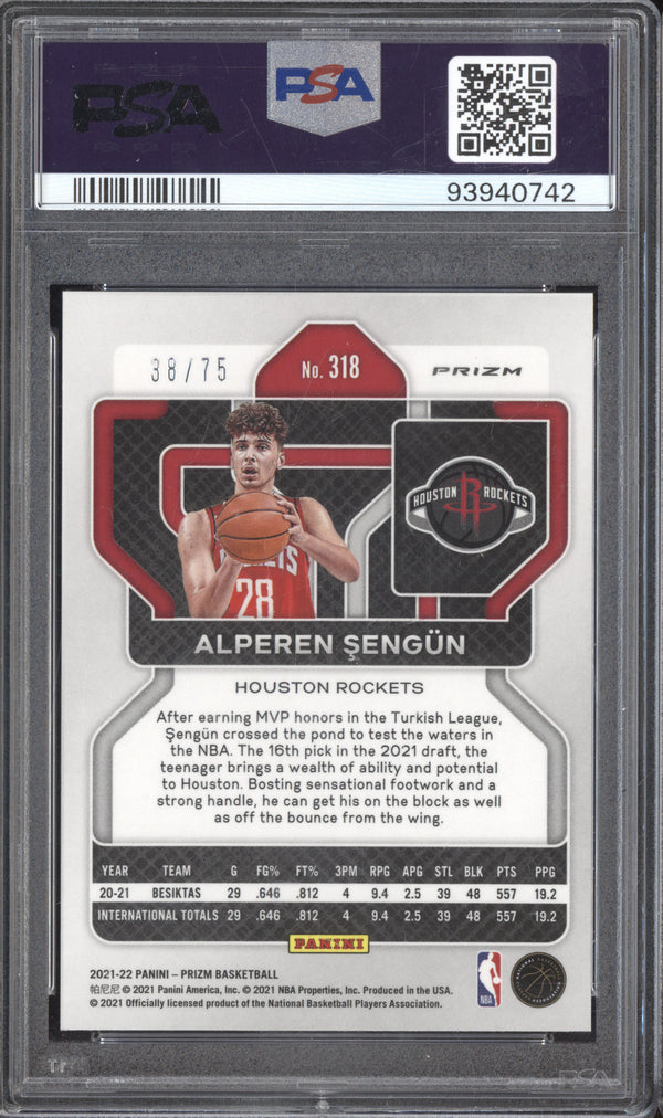 Alperen Sengun 2021-22 Panini Prizm 318 NBA 75th Diamond Prizm RC 38/75 PSA 9