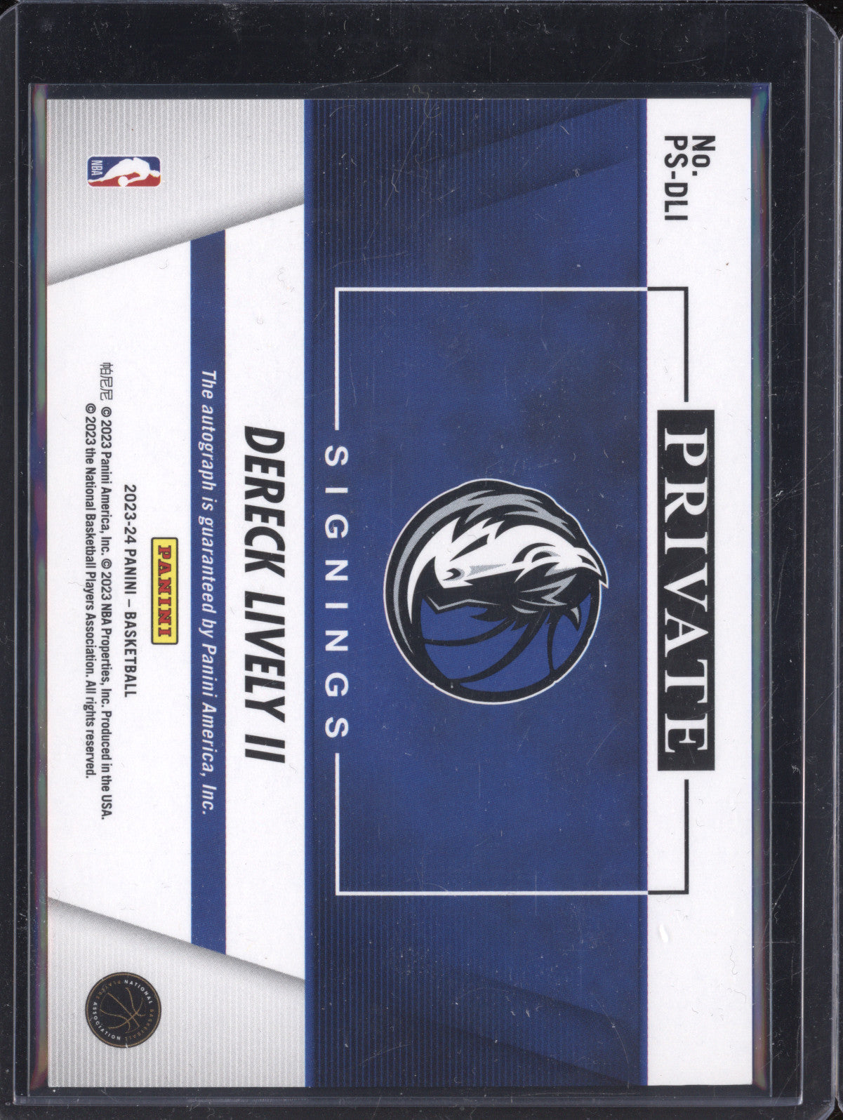 Dereck Lively II 2023-24 Panini Private Signings PS-DLI Auto RC