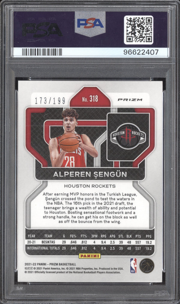 Alperen Sengun 2021-22 Panini Prizm 318 Blue RC 173/199 PSA 9