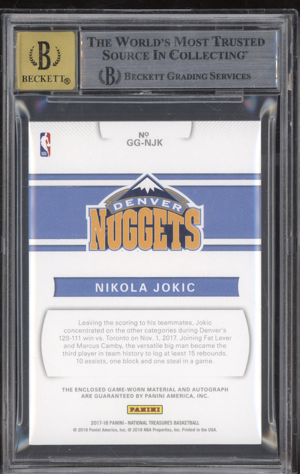 Nikola Jokic 2017-18 Panini National Treasures  26 Game Gear Relic Auto 46/49 BGS 9/10