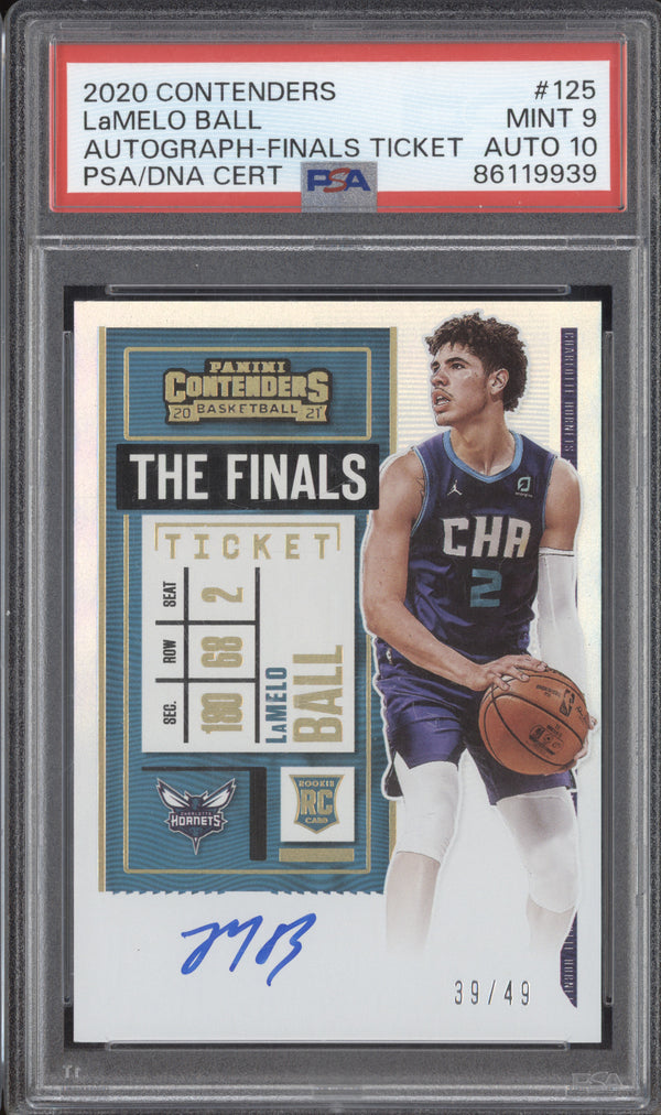 LaMelo Ball 2020-21 Panini Contenders 125 Finals Ticket Auto RC 39/49 PSA 9/10