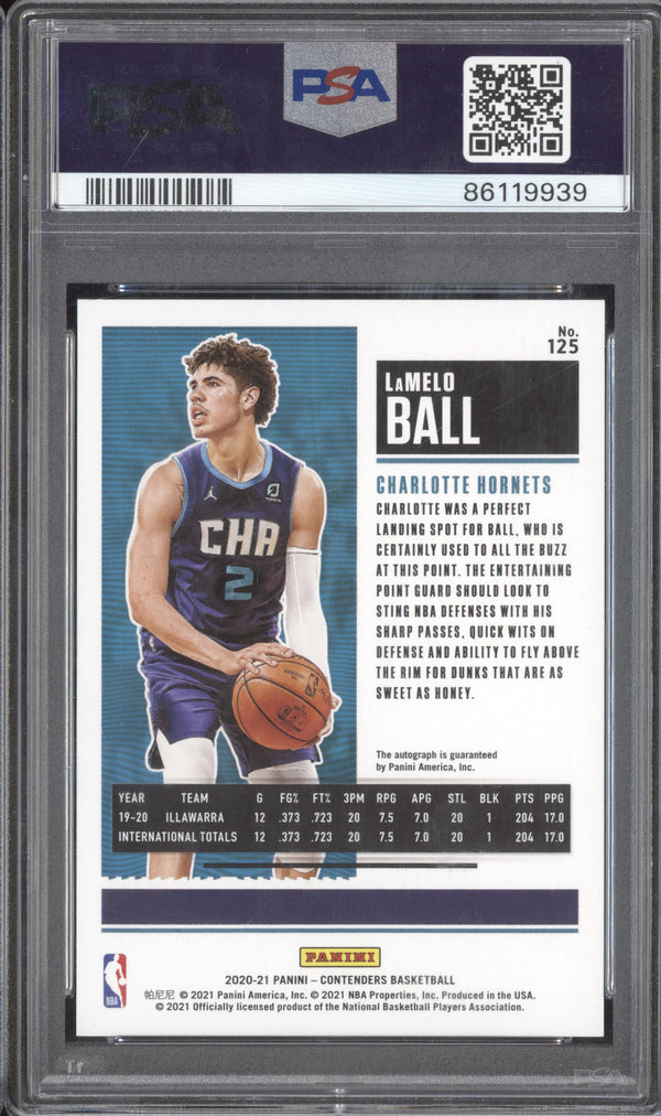 LaMelo Ball 2020-21 Panini Contenders 125 Finals Ticket Auto RC 39/49 PSA 9/10