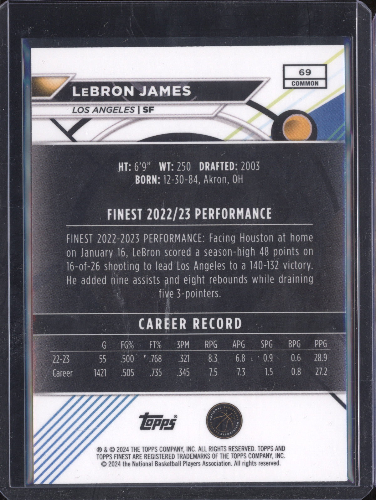 LeBron James 2023-24 Topps Finest 69 Blue 143/150
