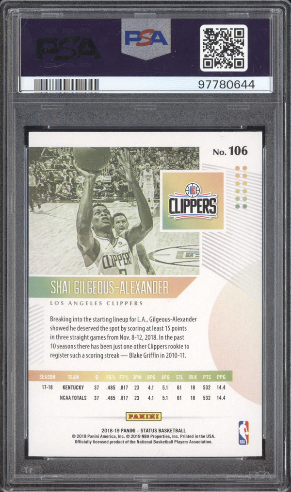 Shai Gilgeous-Alexander 2018-19 Panini Status 106 RC PSA 9