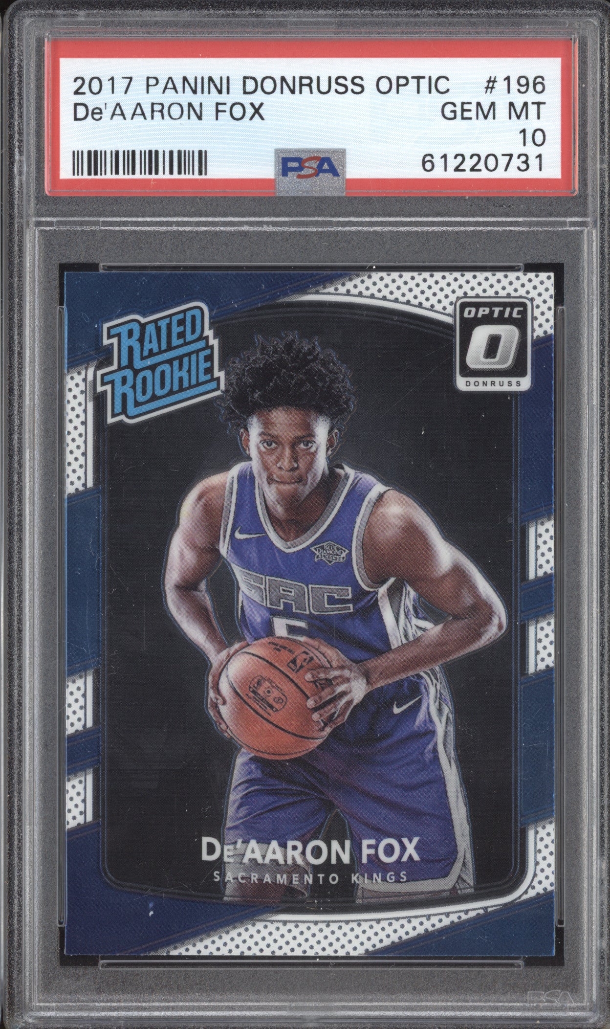 De'Aaron Fox 2017-18 Panini Donruss Optic 196 RC PSA 10