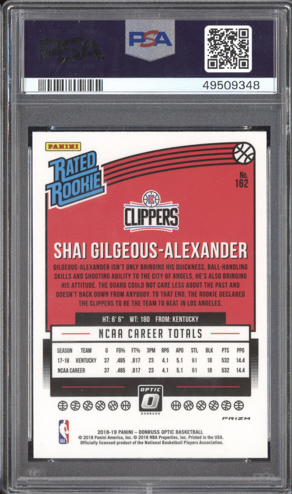 Shai Gilgeous-Alexander 2018-19 Panini Donruss Optic 162 Choice RC PSA 10