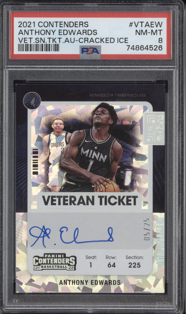 Anthony Edwards 2021 Panini Contenders Veteran Ticket Auto Cracked Ice /25 PSA 8